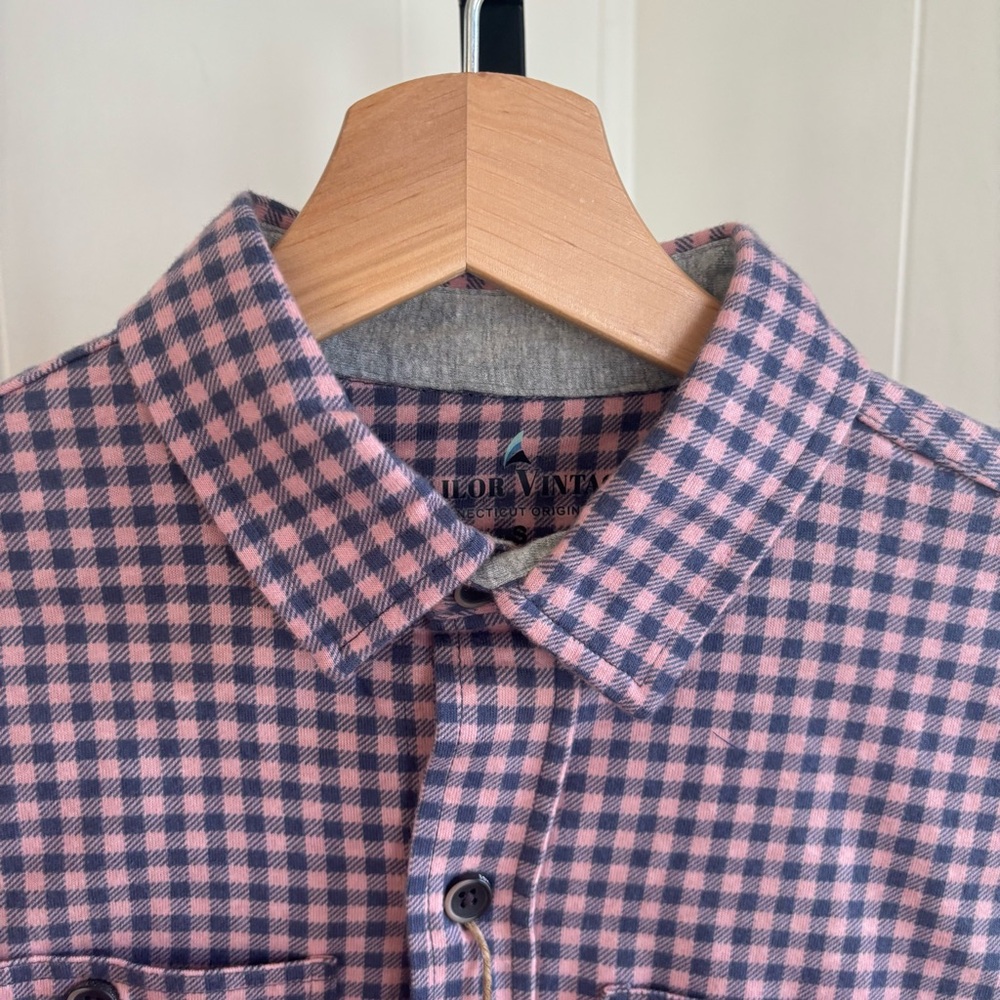 Tailor Vintage Men’s S Preppy Pink Blue Gingham Plaid Cotton Button Up Shirt NWT